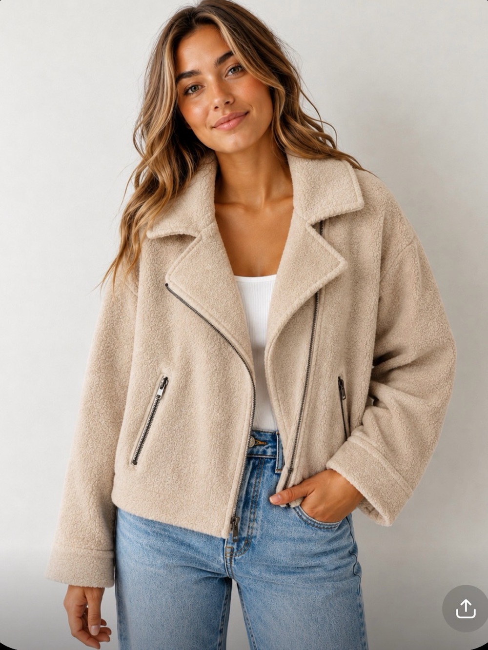 Saltwater Luxe Cream Teddy Moto Jacket